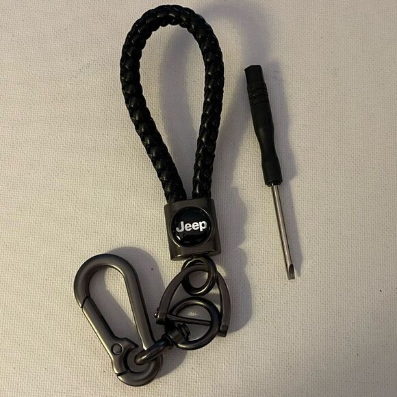 Jeep Logo Black Leather Rope Fob Keychain NWT - Picture 2 of 4